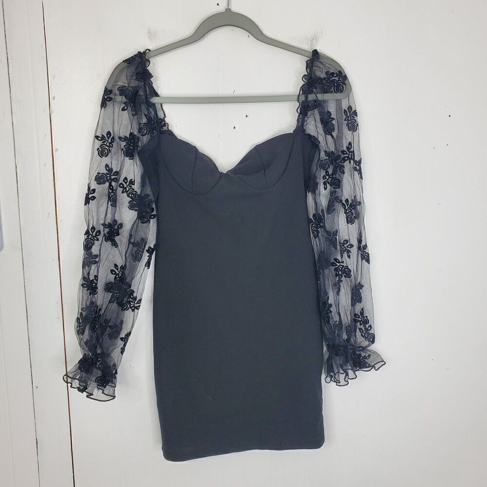 Womens Mini Dress Sheer Velvet Burnout Long Sleeve Dark Coquette Goth M
